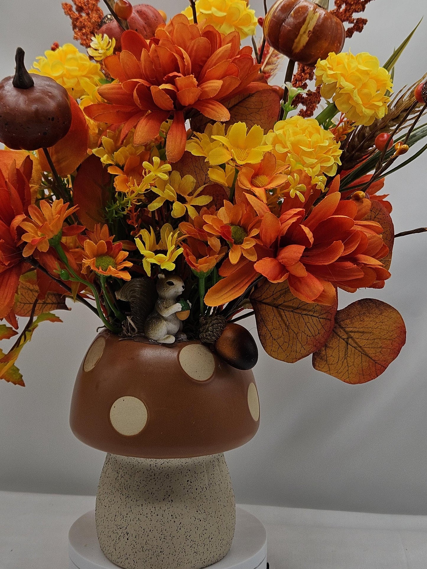 Ceramic Mushroom Pots Filled with Sunflowers, Mums, Pumpkins, Other Fall/Autumn Decor, Pick From 2 Options, Home/Office Fall Decor or Gift