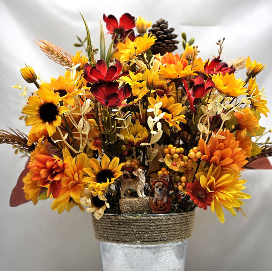 Chihuahua Dogs Amidst Fall Autumn Garden,Red/Orange/Yellow Sunflowers/Leaves/Fall Accents/Chihuahua Lover Gift/Autumn Decor/Nature Lover