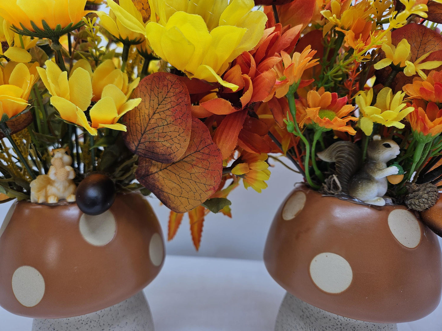 Ceramic Mushroom Pots Filled with Sunflowers, Mums, Pumpkins, Other Fall/Autumn Decor, Pick From 2 Options, Home/Office Fall Decor or Gift