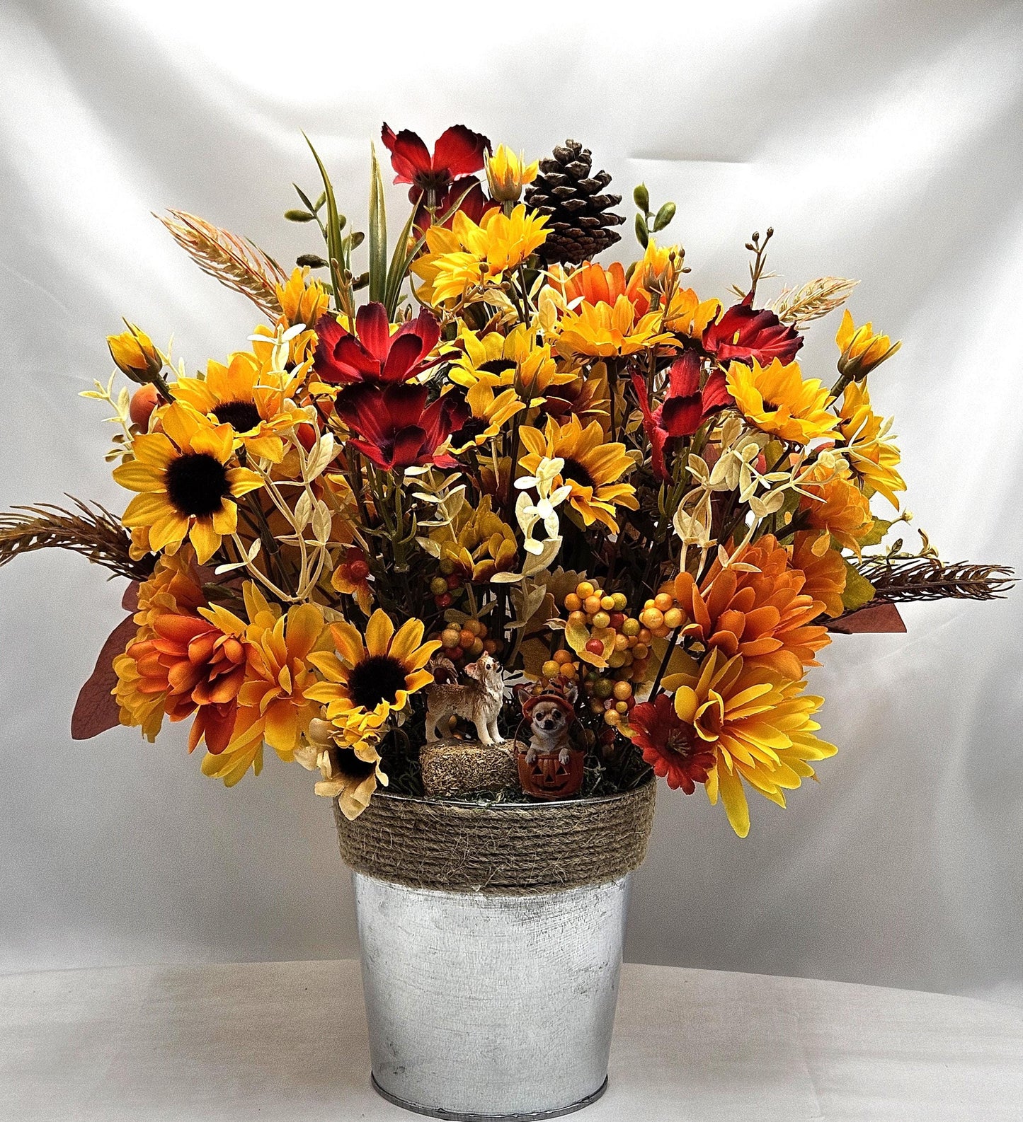 Chihuahua Dogs Amidst Fall Autumn Garden,Red/Orange/Yellow Sunflowers/Leaves/Fall Accents/Chihuahua Lover Gift/Autumn Decor/Nature Lover