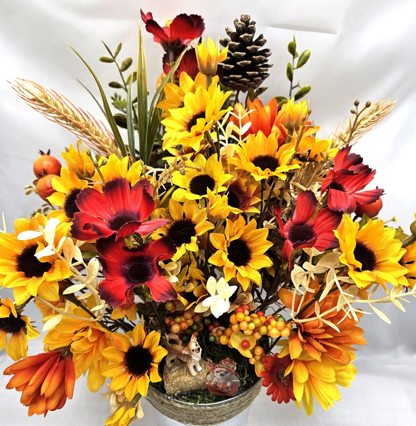 Chihuahua Dogs Amidst Fall Autumn Garden,Red/Orange/Yellow Sunflowers/Leaves/Fall Accents/Chihuahua Lover Gift/Autumn Decor/Nature Lover