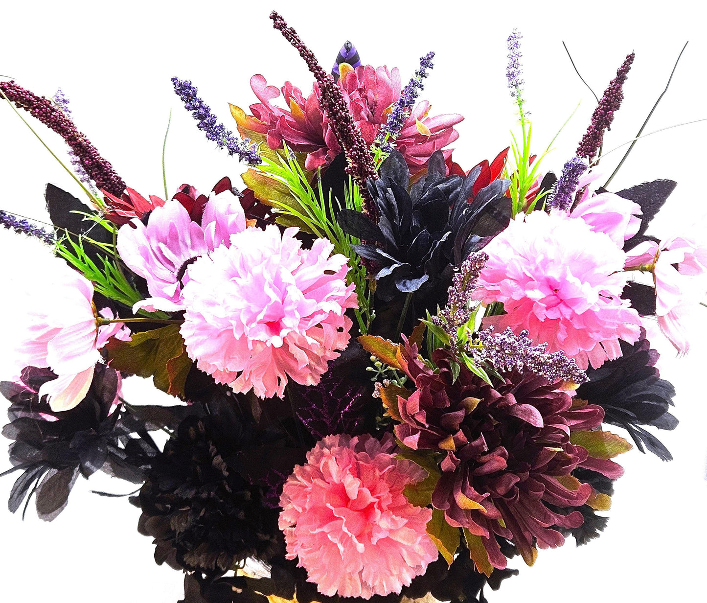 Cute Mysterious Stuffed Flying Halloween  Bat Amidst Floral Garden of Burgundy/Pink/Black/Purple, Festive Accents, Halloween Gift/Decor