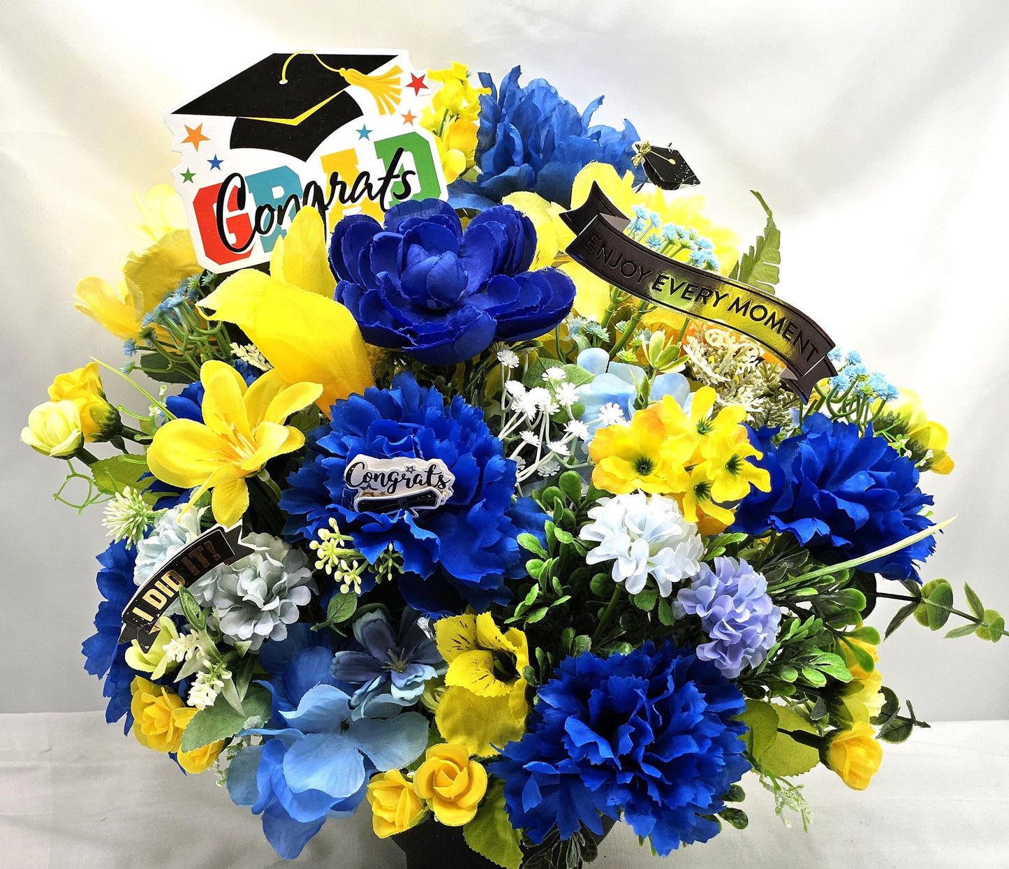 Graduation Flower Arramgements, 2 Choices, Blue and Yellow Congrats Grad or Orange and Yellow Reach for the Stars, Graduate Gift/Decor