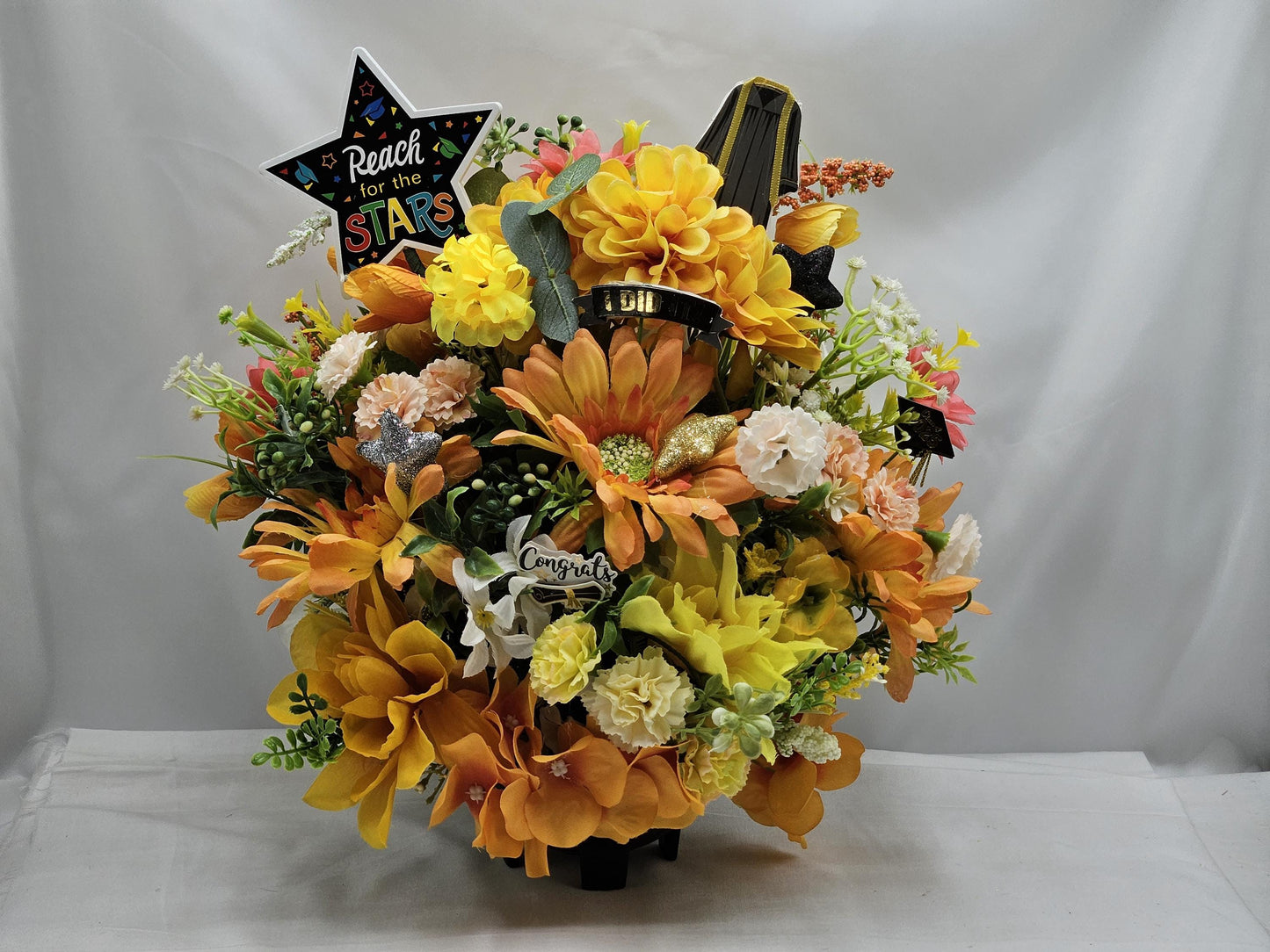 Graduation Flower Arramgements, 2 Choices, Blue and Yellow Congrats Grad or Orange and Yellow Reach for the Stars, Graduate Gift/Decor