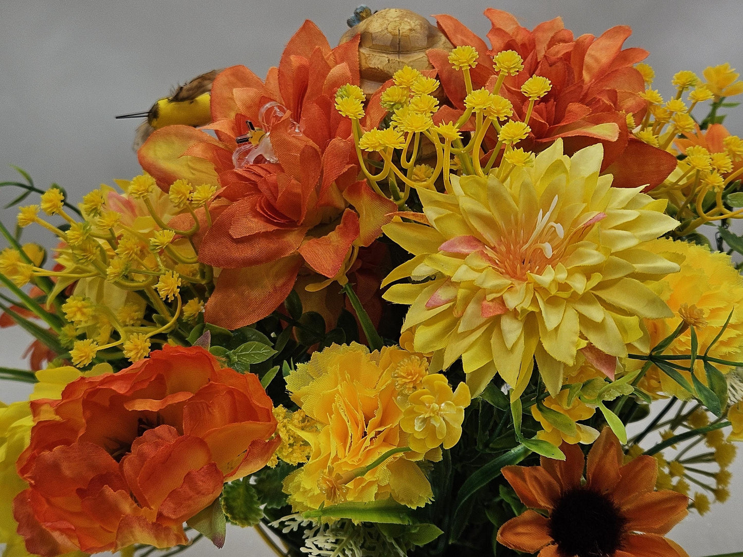 Bee Lover Floral Gifts, 2 Options, Various Cute Bees throughout Centerpieces Set in a Bee Deco Pot, Great Decor or Gift/Black/Yellow Florals