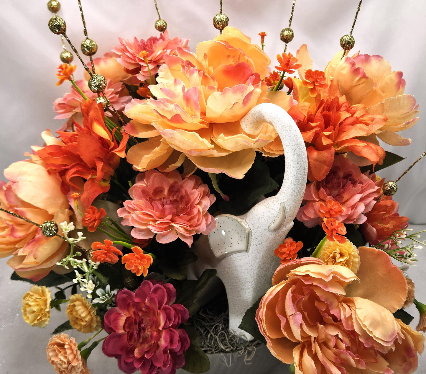 Celebrate the Majestic Elephant Flower Centerpiece/2 options/Modern or Nostalgic Elephant Design/Orange/Yellow or Coffee/Tan Flowers/Greens