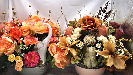 Celebrate the Majestic Elephant Flower Centerpiece/2 options/Modern or Nostalgic Elephant Design/Orange/Yellow or Coffee/Tan Flowers/Greens