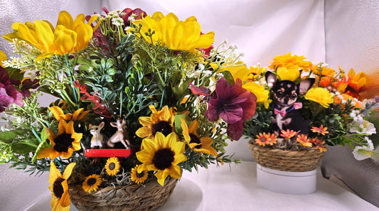 Dog Lover Gifts/Home Decor Ideas/I love my Chihuahua/Two Options to Choose From/2 Little Chis in a Red Wagon/Blk/Tan Acrylic Chi in Flowers