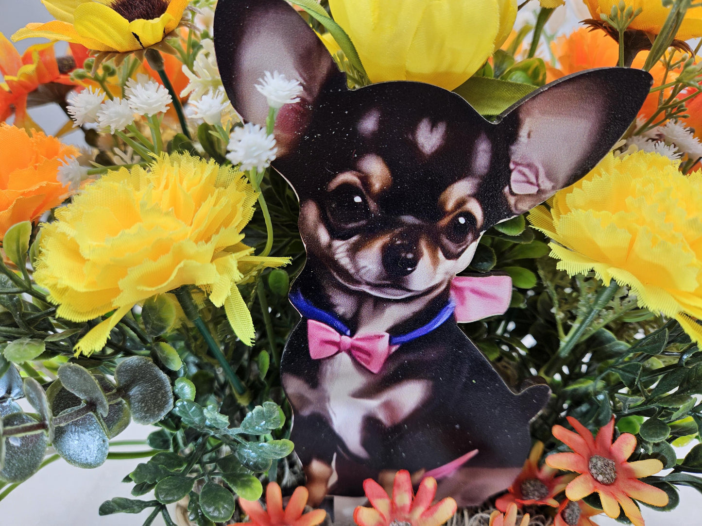Dog Lover Gifts/Home Decor Ideas/I love my Chihuahua/Two Options to Choose From/2 Little Chis in a Red Wagon/Blk/Tan Acrylic Chi in Flowers