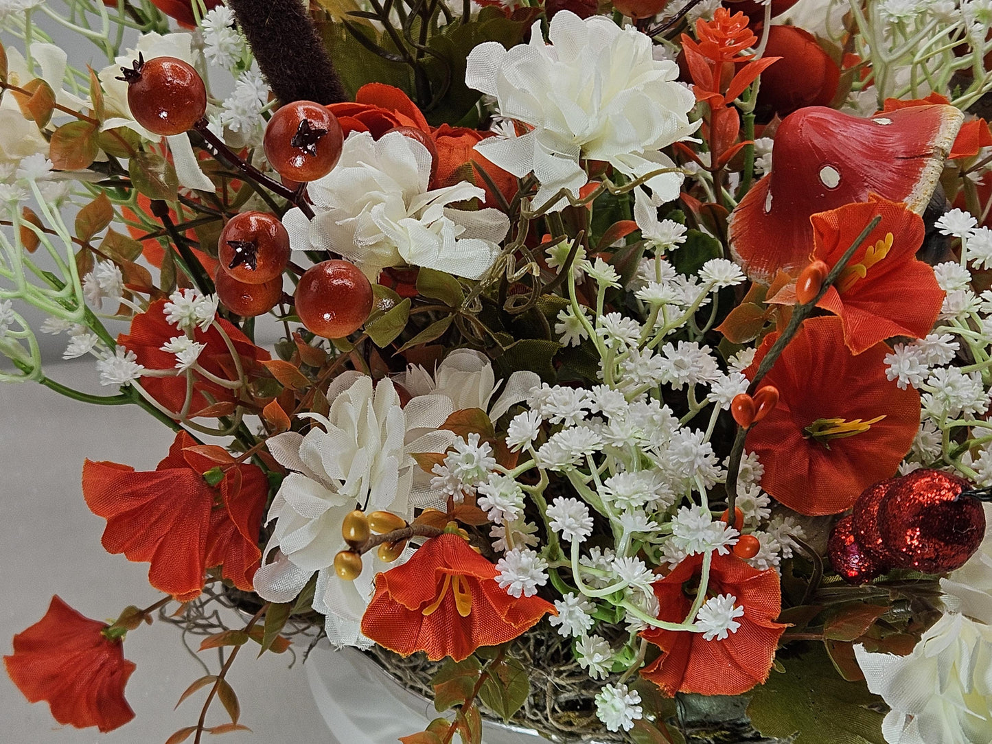 Pumpkin Floral Arrangement: Autumn Bird Garden Centerpiece